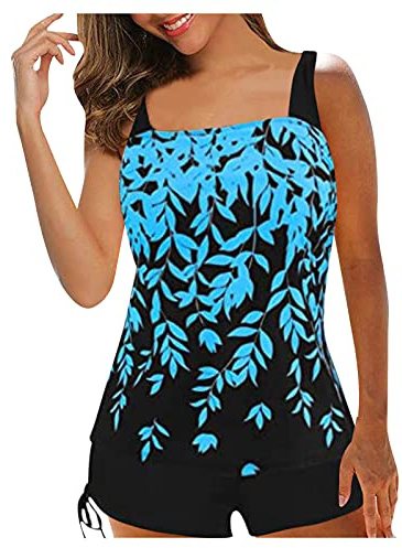 Two Piece Tankini Swimsuit for Women High Neck Tankini Top with Bikini Bottom Tummy Control Bathing Suits Beachwear (B-Royal Blue, XL)