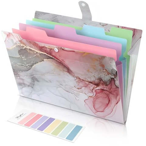 SKYDUE Ordnungsmappe A4, Mappe Mit Fächern, Dokumentenmappe A4 Mit Etiketten, Postmappe Mappen Ordnersystem, Fächermappe A4 Für Zuhause, Büro, Schule Und Auf Reisen (Marmorweiß)