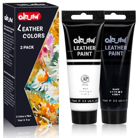 Colorful Acrylic Leather Paint Kit Set for Shoe Painting -2 Pack 2.5oz Leather Paint white&Black for Bag & Wallet Deco, Jacket Care, Crafts DIY & Customizing Projects