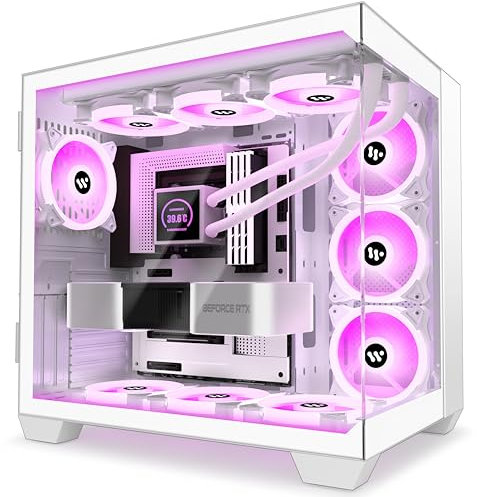 AMANSON PC Gehäuse- ATX Mid Tower Gehäuse aus gehärtetem Glas Gaming Computer Gehäuse (ohne ARGB Lüfter) H03 Weiß