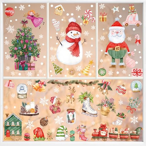 276 Stickers Noël Fenêtre Réutilisable, Décoration Fenêtre Electrostatique, Autocollant Amovible DIY pour Porte Vitrine Verre, Flocon de Neige pour Décoration Intérieure
