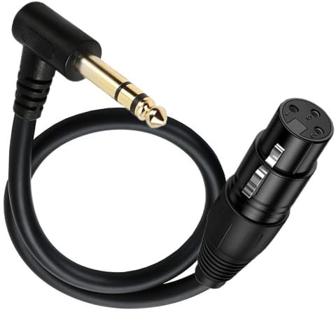 Halokny XLR to 1/4 Cable, 90 Degree 6.35mm (1/4 Inch) Mono TRS Plug Male to 3 pin XLR Female Balanced Microphone Stereo Audio Converter Adapter 50cm/1.6Feet (XLR Female to 6.35mm TRS)