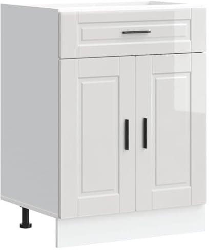 vidaXL Mueble bajo de Cocina Porto Alto Brillo Blanco, Mueble bajo de Fregadero, Mueble bajo de Cocina con cajón, Mueble bajo de Fregadero