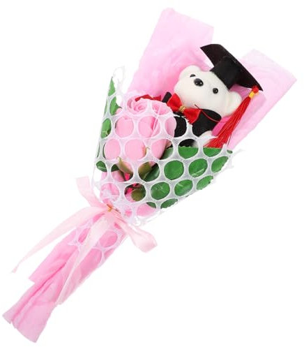 MUSISALY Ramo De Oso Graduación Flores Artificiales Adorno De Graduación para Fiestas De Recuerdo Decoración De Eventos Oso De Peluche y Rosas Falsas