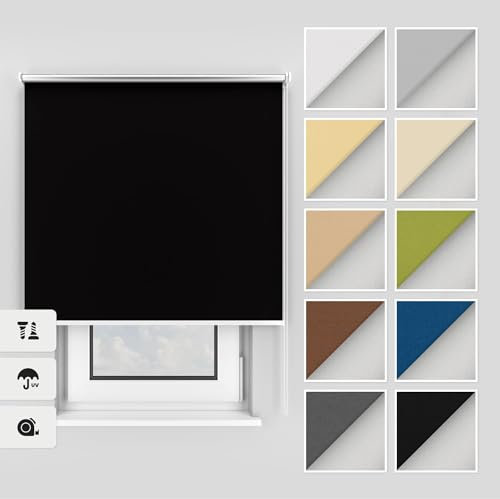 Estika Thermo rollos mit Bohren 150x220 cm Farbe: Schwarz, Verdunklungsrollo Deckenmontage und Wandmontage, Thermorollo hitzeschutz, Jalousien Fenster