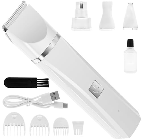 Cat Grooming Clippers Kit Cordless Low Noise Cat Clippers Kit Two Speed Cat Hair Trimmer Dog Hair Clipper Cat Shaver for Matted Fur Small Dog Grooming Kit Dog Paw Trimmer Pet Clipper for Cat (White)