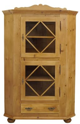 Generisch Eckschrank antik Eckvitrine Eckvitrinenschrank aus Weichholz massiv H: 182 cm -11621-