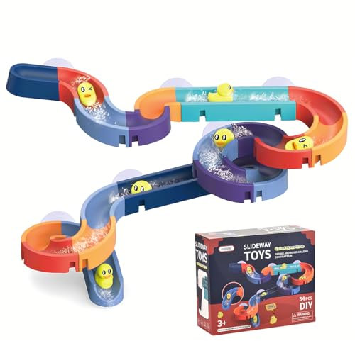 behone Jouets de Bain,34 pièces Jouet Bain,Jouets de Bain pour Enfants,Jeux de Bain Enfant Garcon Fille 3 4 5 6 7 Ans,Jouets de Douche sur Rail Mural,Jeu Bain Bebe avec Ventouses
