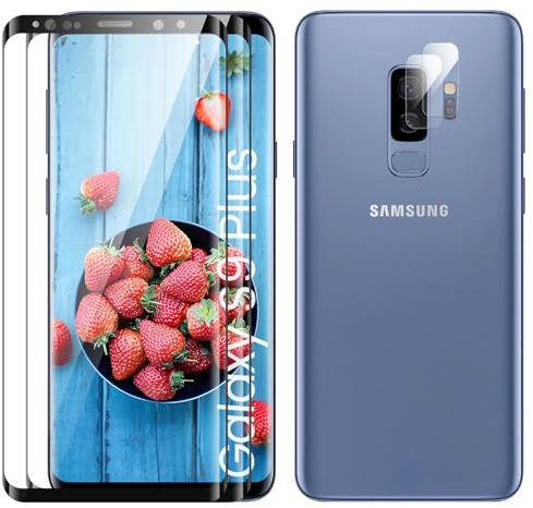 Verre Trempé pour Samsung Galaxy S9 Plus, Film Protection écran, [sans Bulles d'air] [Ultra Résistant] [Anti-Rayures] 2 Pièces Verre Trempé + 2 Pièces Caméra Protection écran