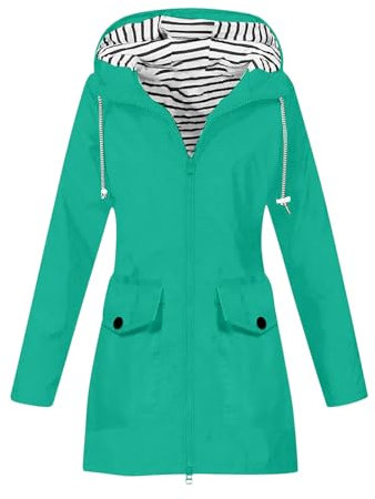 Regenjacke Damen Wasserdicht Softshelljacke mit Kapuze Outdoorjacke Atmungsaktive Packbare Regenmantel Wandern Leichte Jacke Trenchcoat Gestreiftes Innenfutter Mantel Trekking Fahrrad Fahrradjacke
