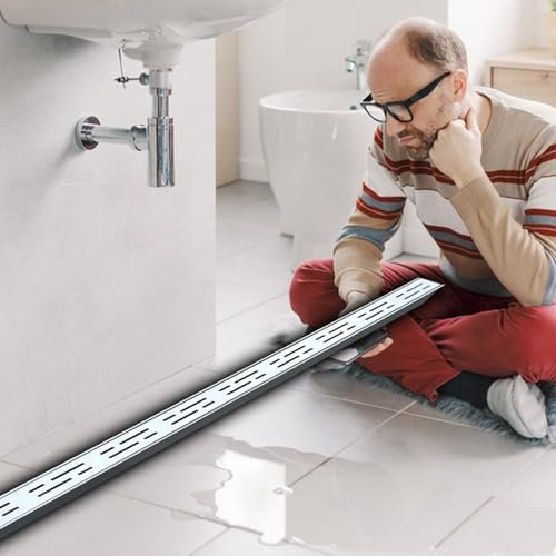 Entwässerungsrinne Regenrinne Schlitzrinnenablauf aus gebürstetem Silber, flacher Hochleistungs-Entwässerungssystem-Kanal mit abnehmbarem Gitter, linearer Abfluss für Gärten, Balkone, Hausseiten für P