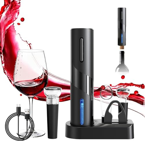 Sacacorchos Eléctrico, Abridor de Botellas de Vino con Cortador de Papel de Aluminio, Aireador de Vino, Tapón de Vino, para el Hogar, Restaurante, Fiestas, Como Regalo para la Familia
