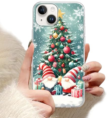 Knrlqim Christmas Handyhülle für iPhone 15 Weihnachten Hülle 6,1, Transparente Schutzhülle Weihnachtsmann Aesthetic Muster Motiv, Stoßfest Print Xmas Cover Case für iPhone15, Weihnachtselfen