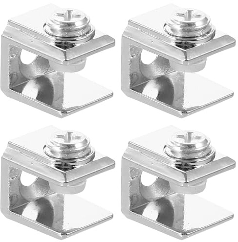 KOMBIUDA 4 pièces Pince à Verre pour Étagère Verre Support Fixe sans Perçage Clips Robustes pour Fixation Miroir et Tablette Lot pour Bureau et Salle de Bain