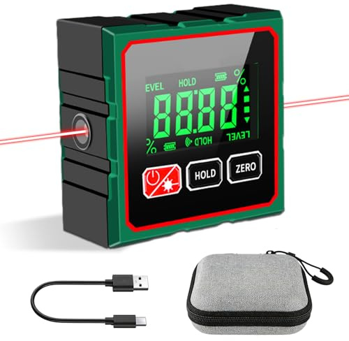 Digital Angle Finder with Laser, 4-Side Magnetic Digital Angle Gauge with Laser, Inclinometer Level with LCD Display for Woodworking, Construction, Table Saw and Machinery (with Tool Bag)