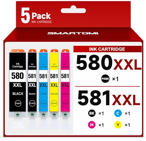 PGI-580 CLI-581 XXL Kompatibel für Canon Druckerpatronen 580 581 | für Pixma TR8550 TR7650 TR7550 TR7500 TS705 TS705a TS6350 TS6350a TS9550 TS6250 TS8250 (5er-Pack)