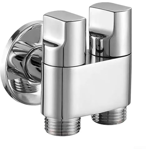 Vanne d'angle à double contrôle en alliage 1 entrée 2 sorties avec poignée en métal et pression d'eau réglable, interface G1/2, luminaire de plomberie compatible avec robinet de machine à laver pour