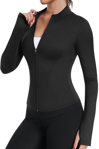 TNNZEET Sportjacke Damen Langarm mit Daumenloch Reißverschluss | Trainingsjacke Laufjacke Yoga Top für Training Joggen, Sport Fitness Oberteil für Gym Workout