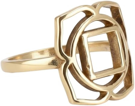 GURU SHOP Chakra Modeschmuck Ring, Meditationsring | Goldfarbener Ring aus Messing, symbolisiert Intuition und Weisheit, unisex, handgefertigt in Indien.