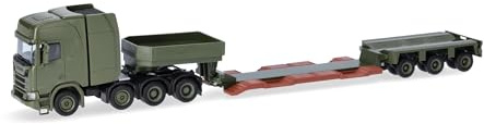 Herpa LKW Modell Scania CR 20 HD Tieflade-Sattelzug Danish Army (DK), Miniatur im Maßstab 1:87, Military, Sammlerstück, Made in Germany, Kunststoff