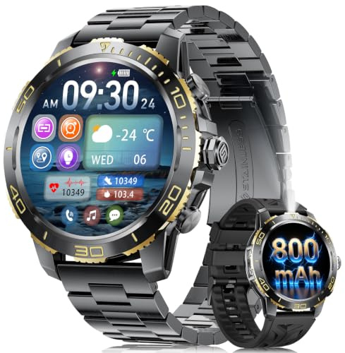DREMAC Orologio da uomo con chiamata Bluetooth/800 mAh batteria, 1.43'' Amoled Orologio intelligente con frequenza cardiaca, IP68 Smartwatch con 200 modalità sportive per iOS/Android