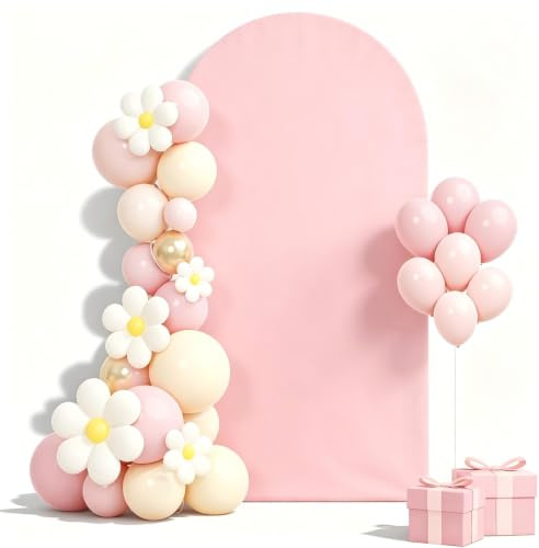 Arc de fond mural rose - 100 x 200 cm - Dessus rond double face - Couverture de cadre - Couverture de fond pour fête d'anniversaire, cérémonie, banquet