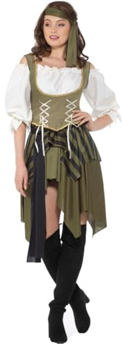 Generique - Verführerische Piratin Seeräuberin Damenkostüm khaki-schwarz-weiss