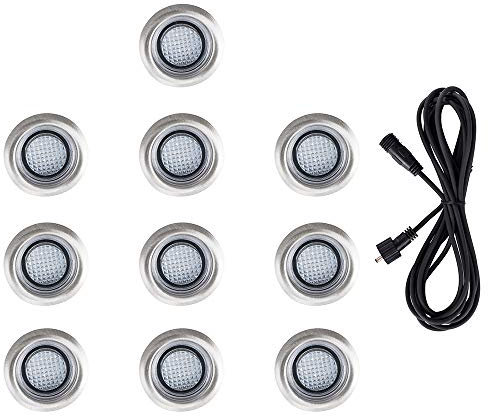 MiniSun | 40mm Cool White LED Round Decking/Kitchen Plinth Lights Kit | Decking & Patio Lighting, Home Décor & Improvement Essential | Pack of 10 | Includes 3M Extension Cable