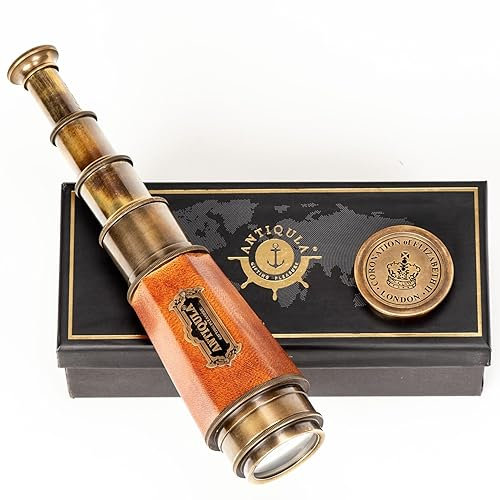 Antiqula Vintage 50,8 cm Sechskant Taper Messing Teleskop leistungsstarke Linse Marine Segler beobachten und Trekking Coronation of Elizabeth II Maritim Designer Nautische Replica
