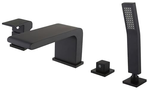 Wannenrandarmatur Fliesenrandarmatur 6080B in Schwarz - Design 4-Loch-Wasserfall-Badewannenarmatur