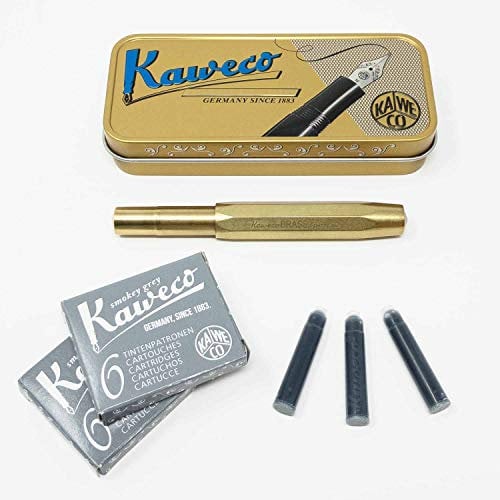 Kaweco Sport Fountain Pen Brass Nib Size M Set with 12 Original Kaweco Ink Cartridges
