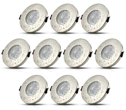 HiBay 10Stk LED Einbaustrahler IP44 GU10 Badezimmer Einbauleuchte Bad Deckenspot Lochdurchmesser 68mm Einbauspot Inkl. 5W Leuchtmittel Warmweiß 230V