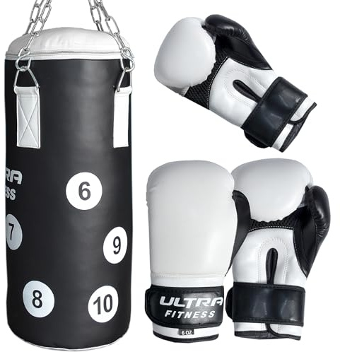 CROSSJAB Kids Boxing Set Unfilled Punching Bag with 6oz Boxing Gloves & Hanging Chain - Junior MMA, Muay Thai & Kickboxing Training Gear for Boys & Girls