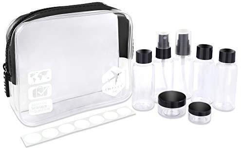 TWIVEE - Transparenter Kulturbeutel mit Reiseflaschenset - 1 Liter - Transparent - Weiss - Unisex