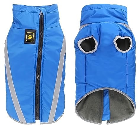 Idepet Wasserdichte Hundemantel Winter warme Jacke, Outdoor-Sport Hund Kleidung Outfit Weste für kleine, mittelgroße Hunde mit Geschirr Loch, 4xl, Blau