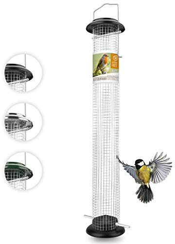 wildtier herz I Vogelfutterspender 52cm, Schwarz - Erdnussfutterspender aus rostfreiem Metall, Vogel Futterstation, Futtersäule, Nüsse Erdnüsse, Wildvögel Futtersilo, vogelhaus Fenster