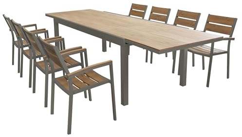 milani home VIDUUS - set tavolo in alluminio e polywood cm 200/300 x 95 x 75 h con 8 poltrone Viduus
