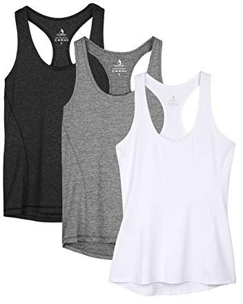icyzone Damen Sporttop Yoga Tank Top Ringerrücken Oberteil Laufen Fitness Funktions Shirt, 3er Pack (M, Black/Gray/White)
