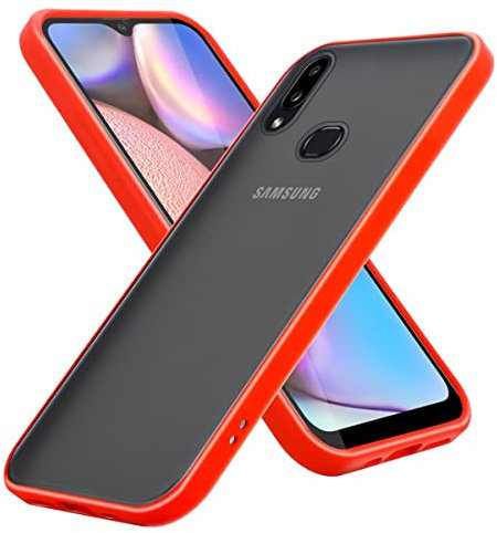 cadorabo Étui Compatible avec Samsung Galaxy A10S en Rouge Givré - Touches Noires - Coque de téléphone Portable avec Silicone TPU à l'intérieur et Dos en Plastique Mat - Housse de Protection