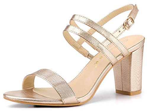 Allegra K Women's Slingback Block Heel Ankle Strap Sandals Rose Gold 7.5 UK/Label Size 9.5 US