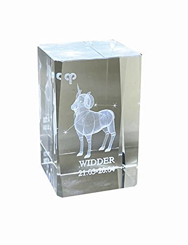 Widder 3D Glas Kristall Quader XL Sternzeichen im Hochformat - von WWW.Vienna-Fashion.at - Wien Österreich Austria - Setzkasten Deko Vitrine (Widder)