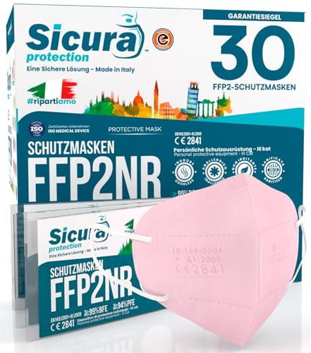 30 Mascherine FFP2 ROSA Certificate CE SICURA Protection BFE ≥99% Made in Italy Mascherina ffp2 vera Marcatura EFFETTO PULITO sigillata