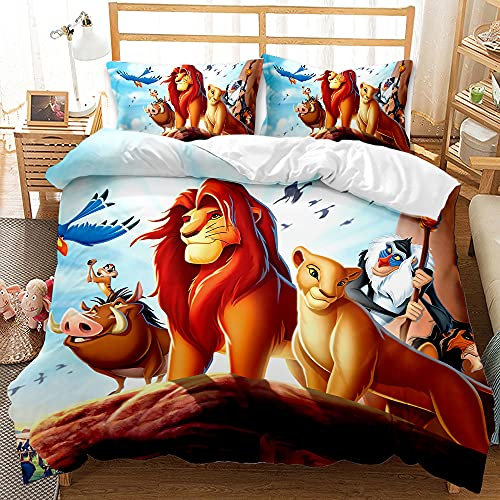 Agmdno Lion King Simba Bettbezug,Dreiteiliger Kissenbezug Aus Mikrofaser, Kinder-Bettbezug 135x200cm+ Kissenbezug 80x80cm,bettwäsche 2teilig (A2,200x200cm+75x50cmx2)