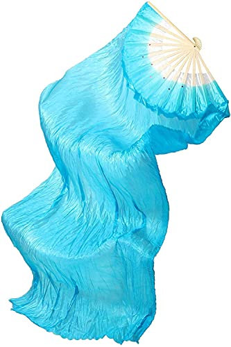 MEETOZ 1.8M Hand Made Belly Dance Dancing Silk Bamboo Long Fans for Party Stage Performance Silk Bamboo Long Fans for Party Stage Performance (Blue)