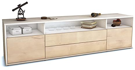 Stil.Zeit TV Schrank Lowboard, Andrew, Korpus Weiss matt, Front Holz-Design Zeder, (180x49x35cm), Push to Open Technik & Leichtlaufschienen