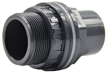 PVC Tankdurchführung für Regentonnen/Behälter | Klebemuffe und Aussengewinde | PN 10 | (Ø20/25mm x 3/4 Zoll) Grau