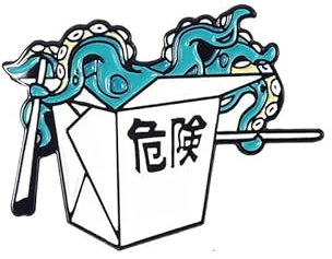 ROFARSO Chinesische Lebensmittelbox Danger Emaille Pin Set Octopus Tentakel Essstäbchen Anstecknadel Cthulhu Zubehör für Rucksäcke Kleidung Lanyard Legierung Stahl Emaille Legierung, Stahllegierung