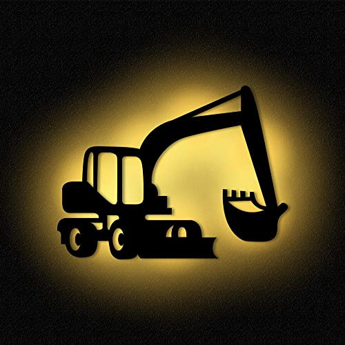 Wandlampe Bagger Baustelle I Nachtlicht Schlummerlicht Kinderzimmer Schild Kinder Mädchen Junge I MDF Holz Batteriebetrieb