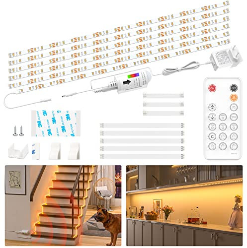 WOBSION 3M Striscia Led Sensore di Movimento Dimmerabile,Bianco Caldo 2700K,6X50CM Luci Led Sottopensile,Adesiva 1500LM per Guardaroba,Ripostiglio