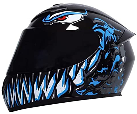 Motorrad-Integralhelm DOT ECE-Zugelassener Leichter Motorrad-Moped-Street-Bike-Renn-Moto-Helm Mit Getöntem Visier Drop-Down-Sonnenschutz Für Erwachsene Männer Frauen,Blue venom,M